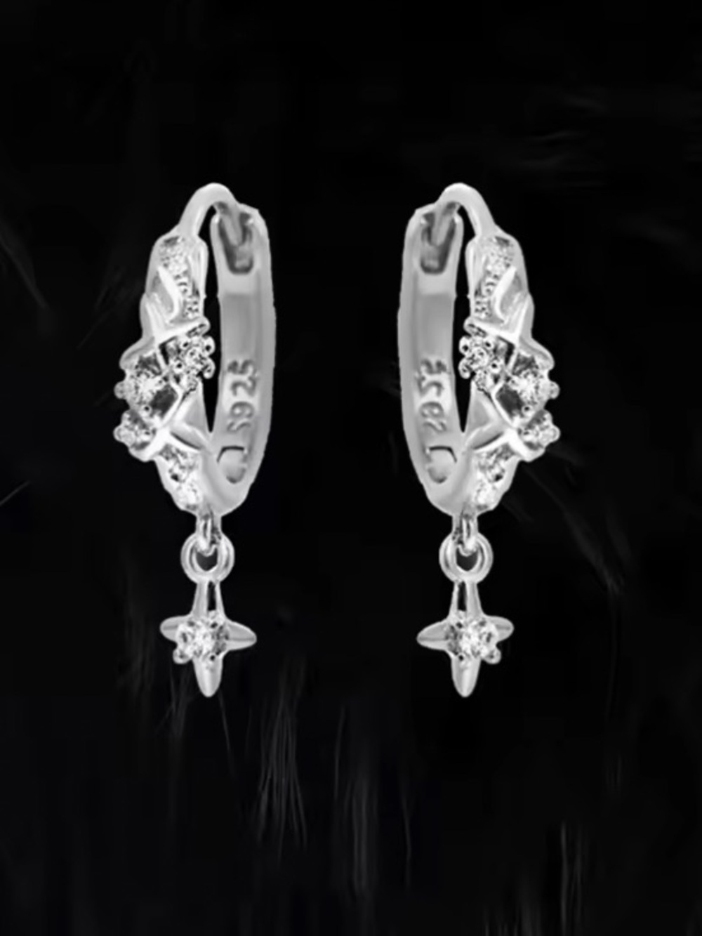 Sterling Silver Star Drop Hoop Earrings